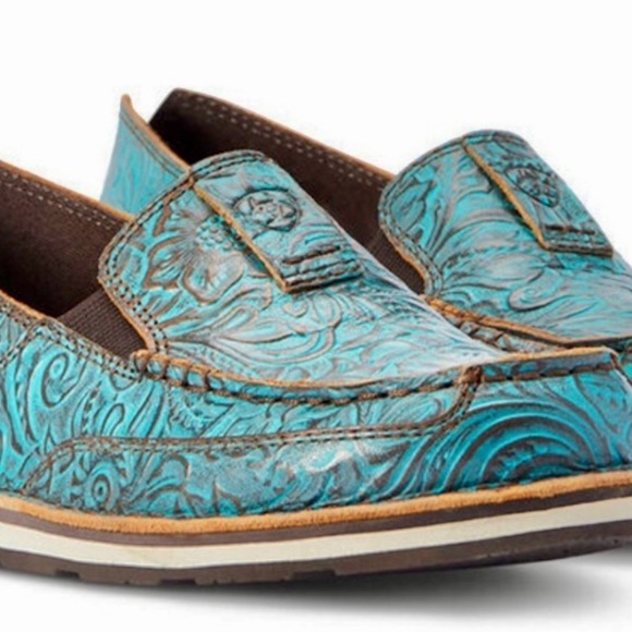 Ariat Blue and Brown Western Floral Loafers Sz 6 - Picture 12 of 12